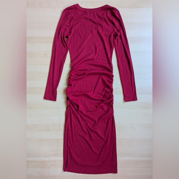 Michael Stars Made in USA Red Nova Cotton Modal Bodycon Midi Dress Long Sleeve - Picture 9 of 13